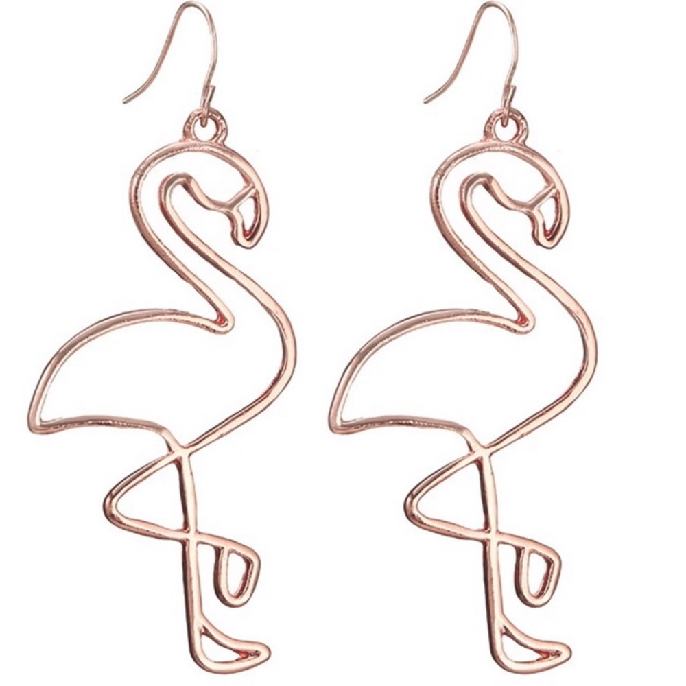 LAST PAIR! Rose Gold Flamingo Earrings! - Picture 2 of 5